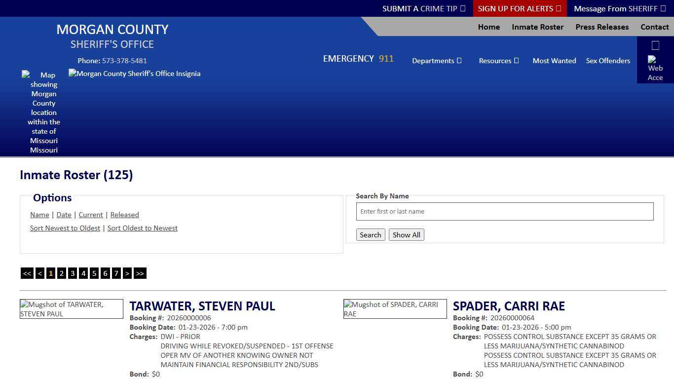 Inmate Roster - Current Inmates Booking Date Descending - Morgan County Sheriff MO